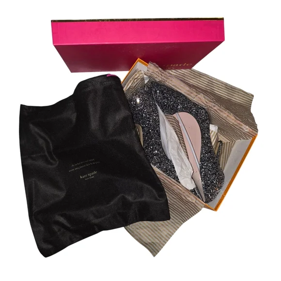 NIB Kate Spade Licorice Black/Silver Glitter Heels - Size 9.5 - Made in Italy - Picture 10 of 10